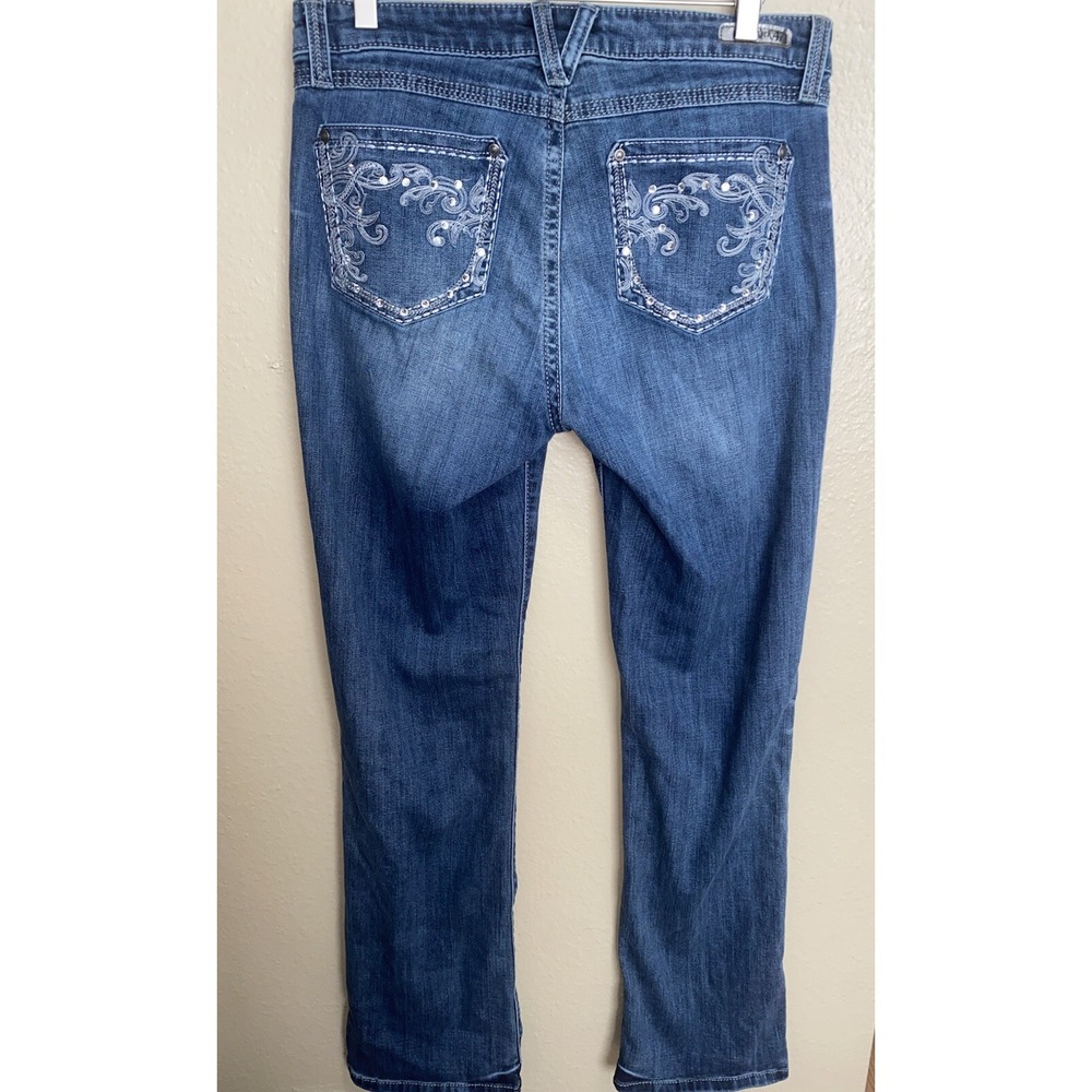 Wrangler Rock47 Jeans Western Low Rise Boot Cut Bling Cowgirl 31 X 34 Distressed